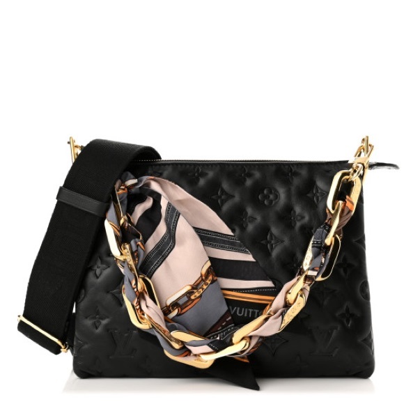 Louis Vuitton limited edition lambskin Coussin PM Black w/ twilly scarf chain - Picture 13 of 16